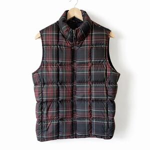 Eddie Bauer Premium Goose Down Puffer Vest Tartan Plaid Black Red Green Medium